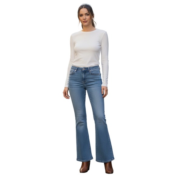 LUSA Denim - Parisian Designer LUSA Super High Rise Bootcut Jeans Mid Wash W28x32 EU40